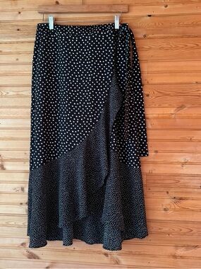 Skies Are Blue Skirt Wrap Polka Dot Asymmetrical Tiered Black Med Feminine Y2K
